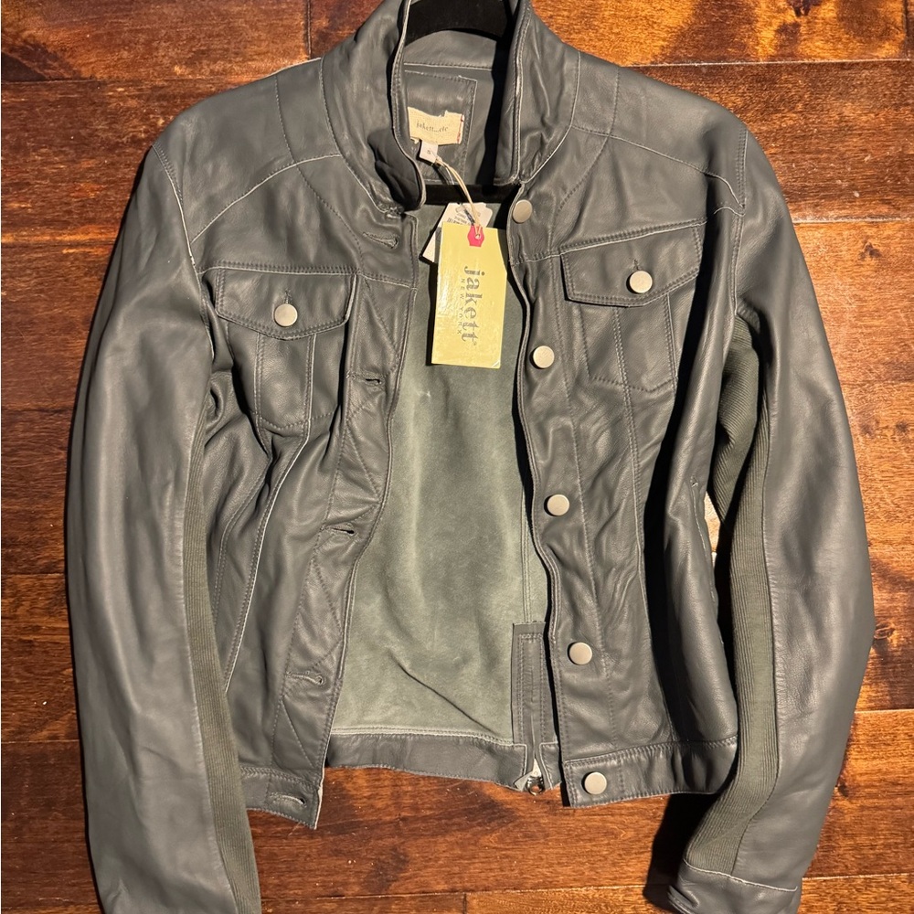 Jackett leather jackett gray size small